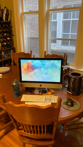 Computer set up on dining table